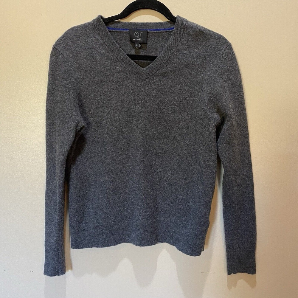 Qi Cashmere 100% Wool V Neck Pullover Sweater Gray Adults Size Large‎ Soft